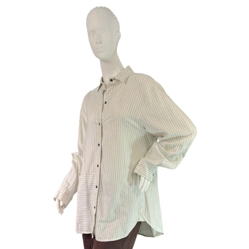 Humanoid White Striped Oversized Blouse Cotton & Wool Italian Fabric $392 Size S